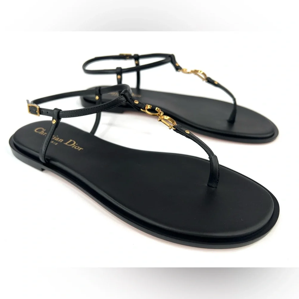 Dior  C'est Dior Thong Sandals Christian Dior Logo CD Leather Flats Size EU 38 - Picture 6 of 16
